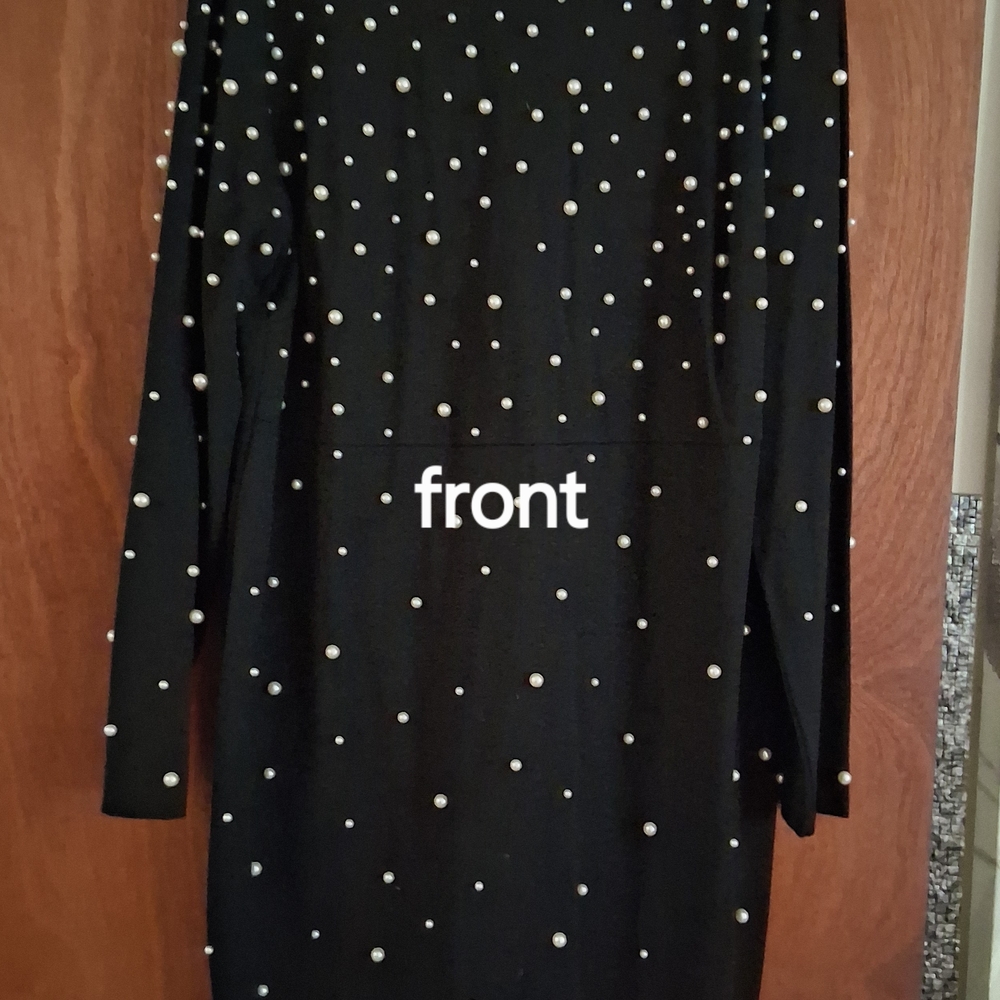 Eloquii Black Ponte Knit Midi Dress with Pearl Accents